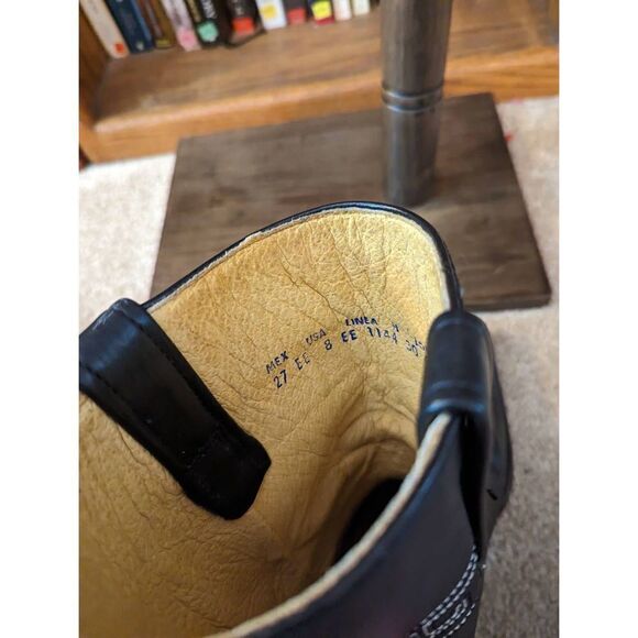 Rudel Rogers black pointed toe cowboy boots sz 8 EE white Aztec style stitching - Picture 5 of 6